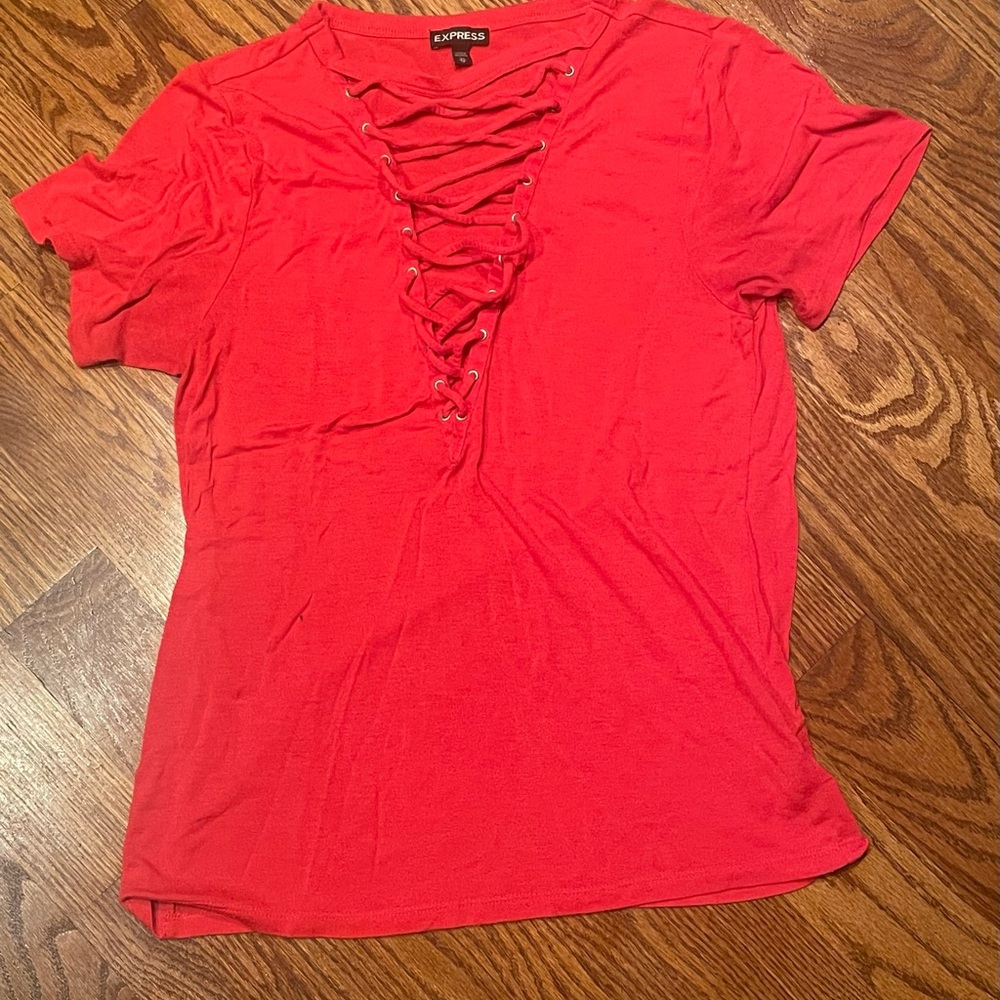 Express Women's Red Lace-Up Top